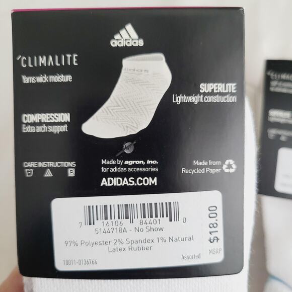 Adidas Superlite Socks Womens 5-10 9 Pair No Show Climalite Climacool Ankle - Picture 5 of 6